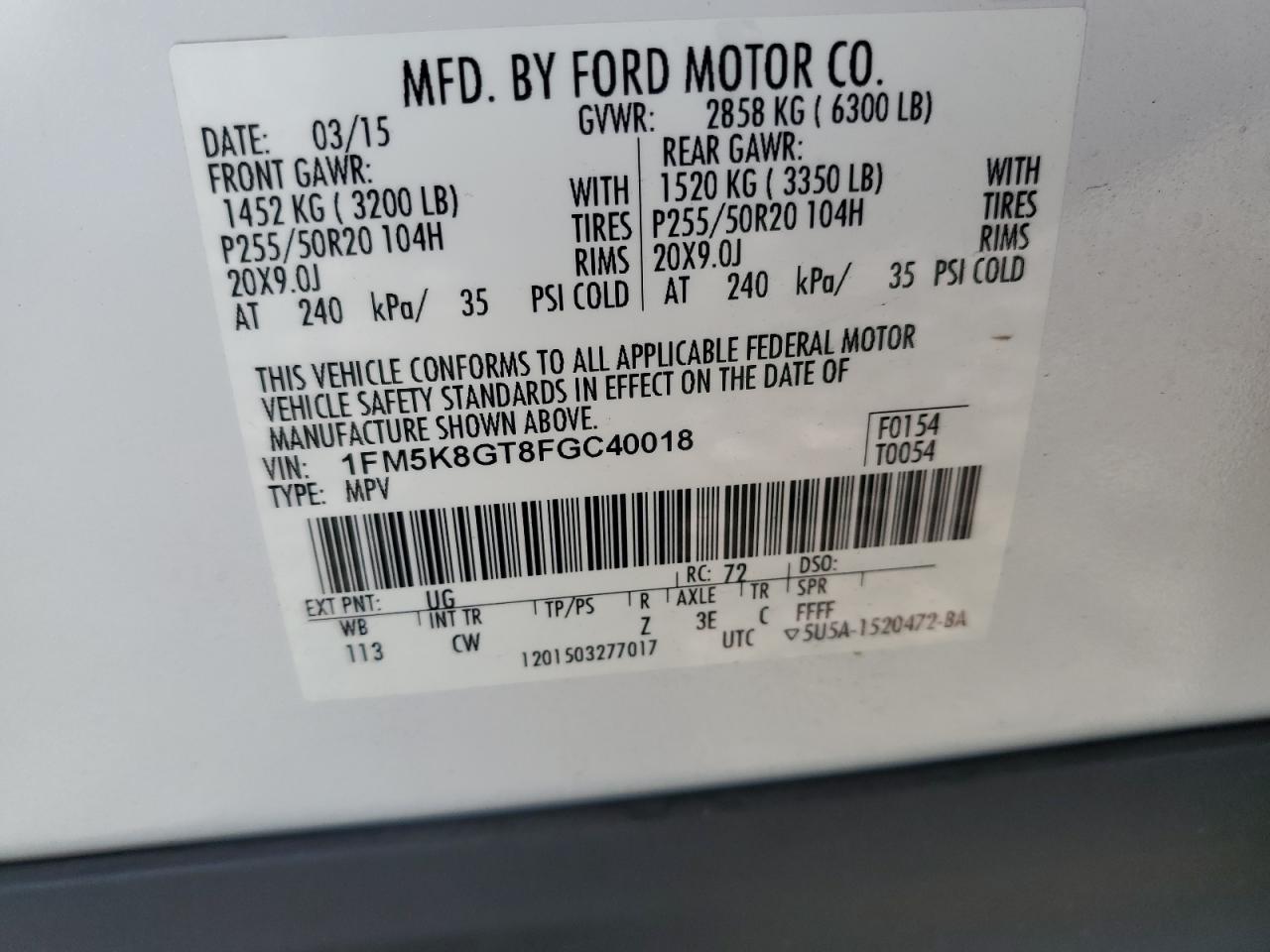 2015 Ford Explorer Sport VIN: 1FM5K8GT8FGC40018 Lot: 62471265