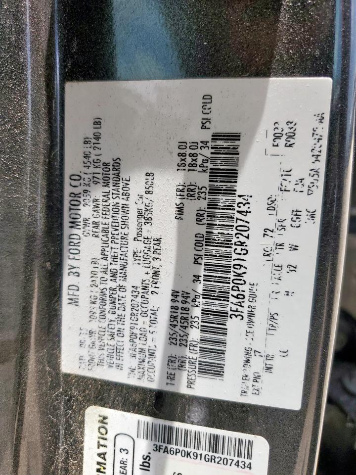 3FA6P0K91GR207434 FORD FUSION 2016