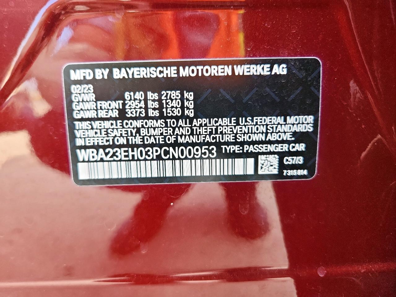 2023 BMW 740 I VIN: WBA23EH03PCN00953 Lot: 60638605