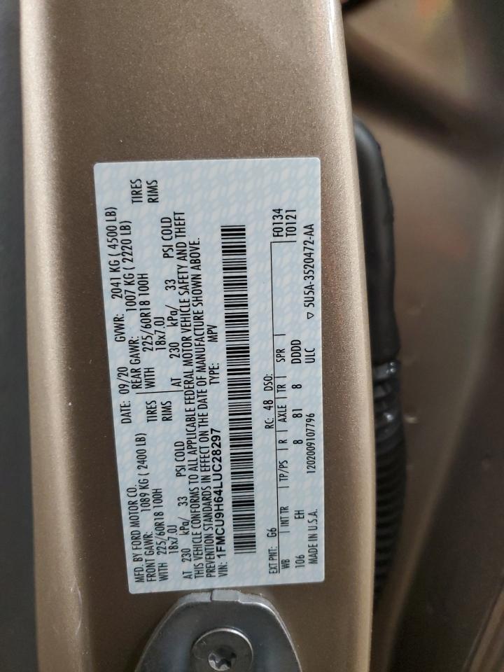 2020 Ford Escape Sel VIN: 1FMCU9H64LUC28297 Lot: 58693515