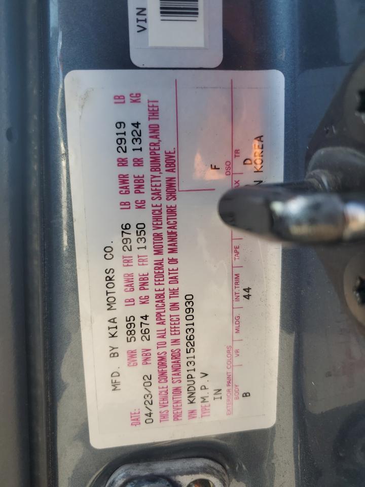 2002 Kia Sedona Ex VIN: KNDUP131526310930 Lot: 60783675