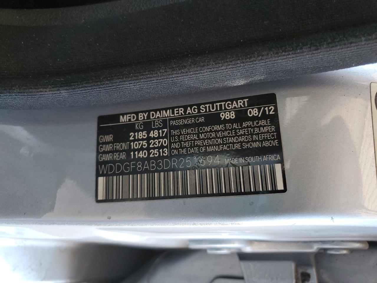 2013 Mercedes-Benz C 300 4Matic VIN: WDDGF8AB3DR251694 Lot: 61095305