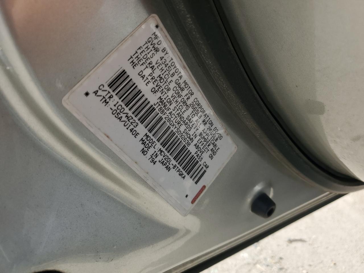 2000 Lexus Es 300 VIN: JT8BF28GXY5092638 Lot: 62011175