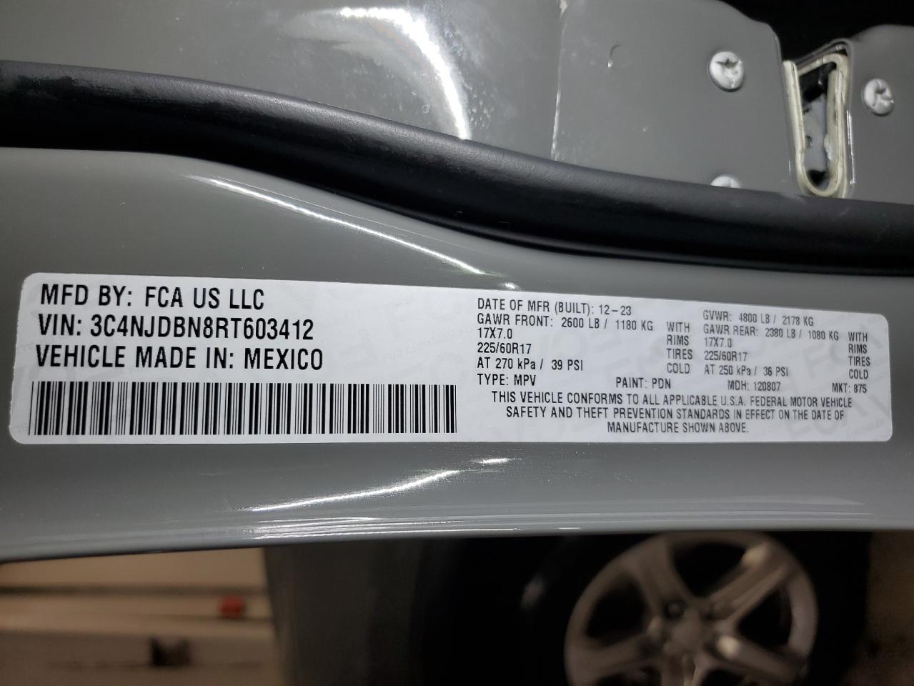 2024 Jeep Compass Latitude VIN: 3C4NJDBN8RT603412 Lot: 62666635