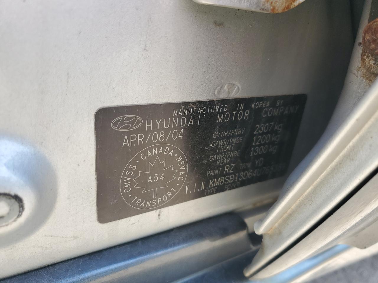 2004 Hyundai Santa Fe VIN: KM8SB13D64U765389 Lot: 62084975