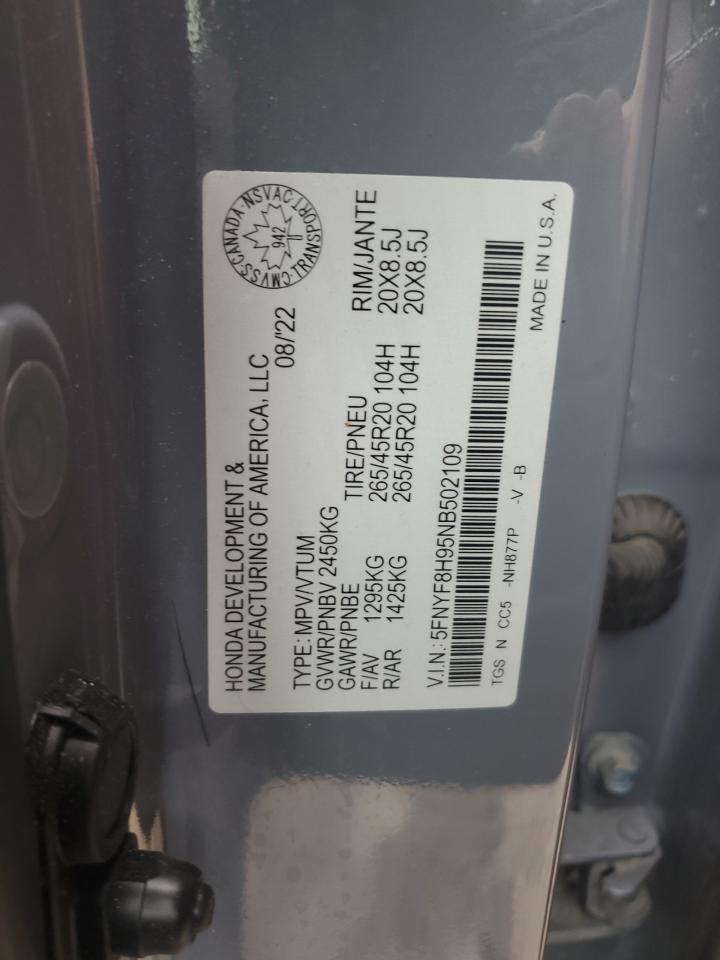 2022 Honda Passport Touring VIN: 5FNYF8H95NB502109 Lot: 61561385