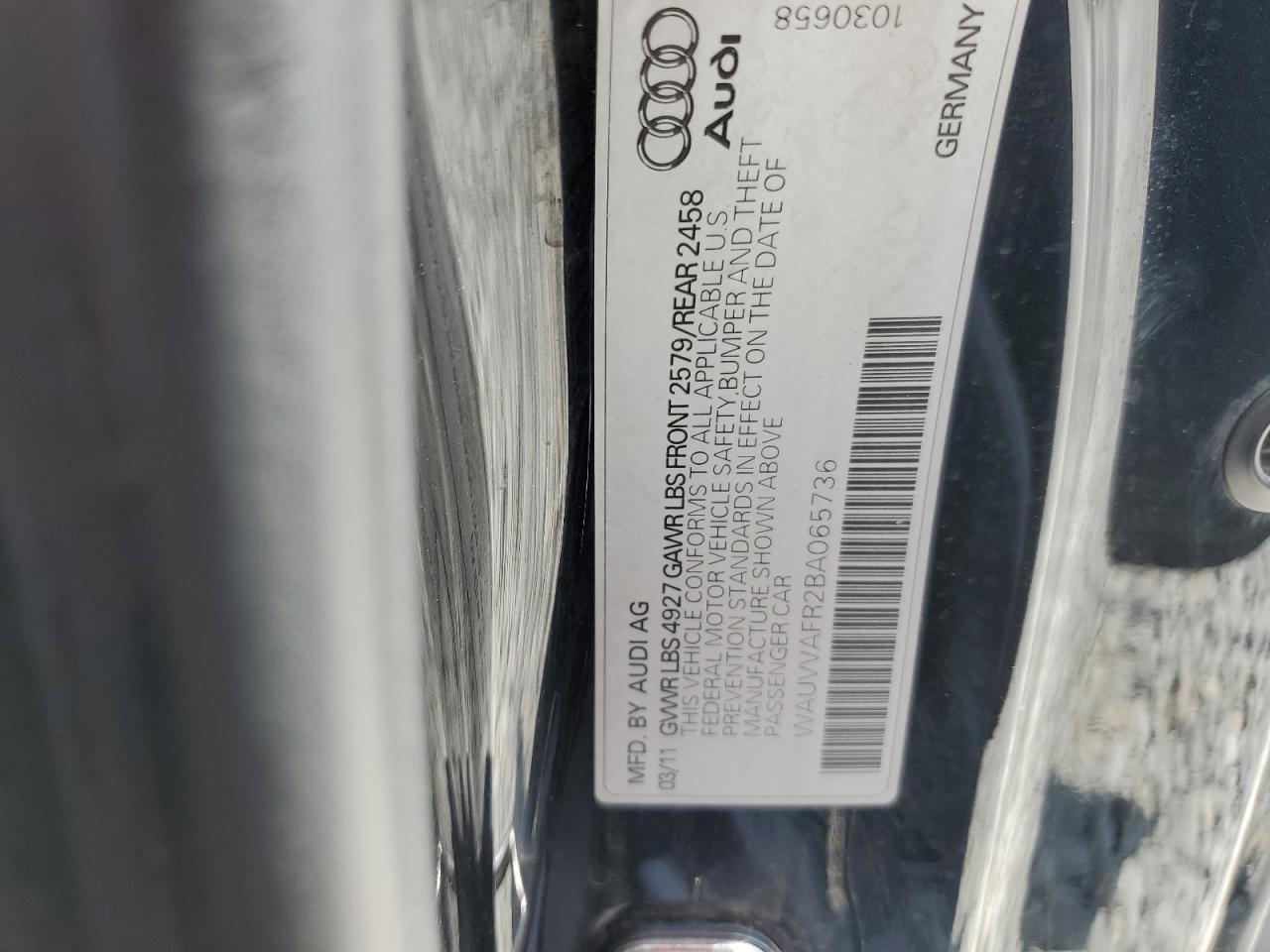 2011 Audi S5 Prestige VIN: WAUVVAFR2BA065736 Lot: 61980375