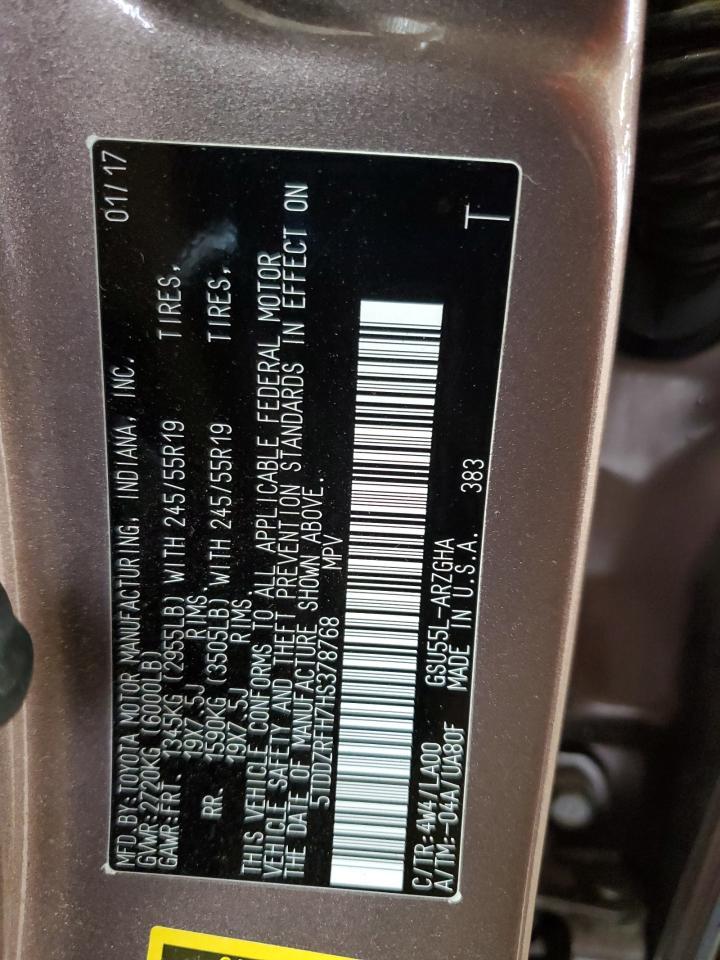 2017 Toyota Highlander Limited VIN: 5TDDZRFH7HS378768 Lot: 60698855