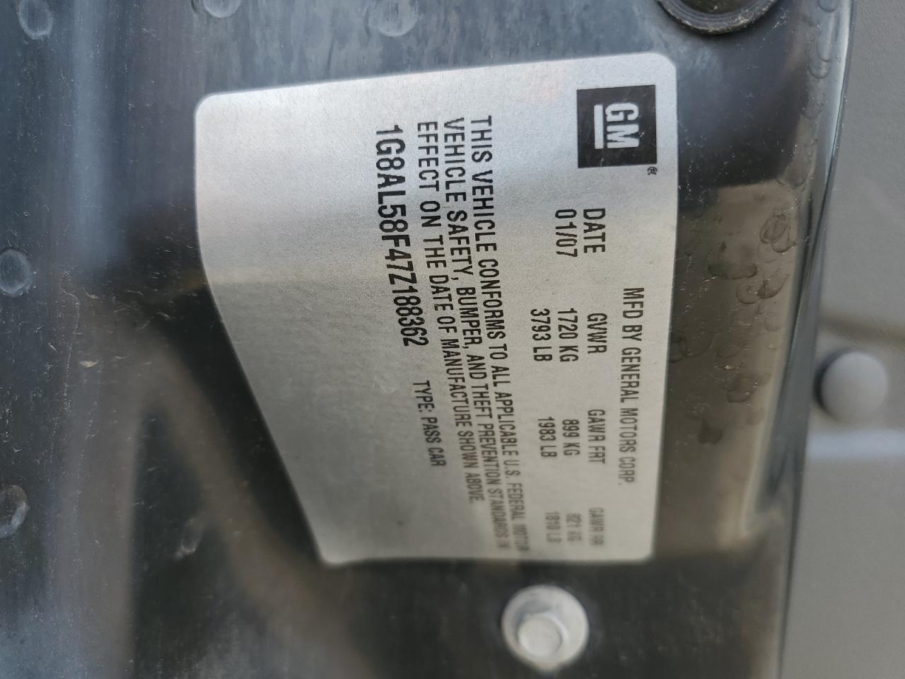 2007 Saturn Ion Level 3 VIN: 1G8AL58F47Z188362 Lot: 62934795