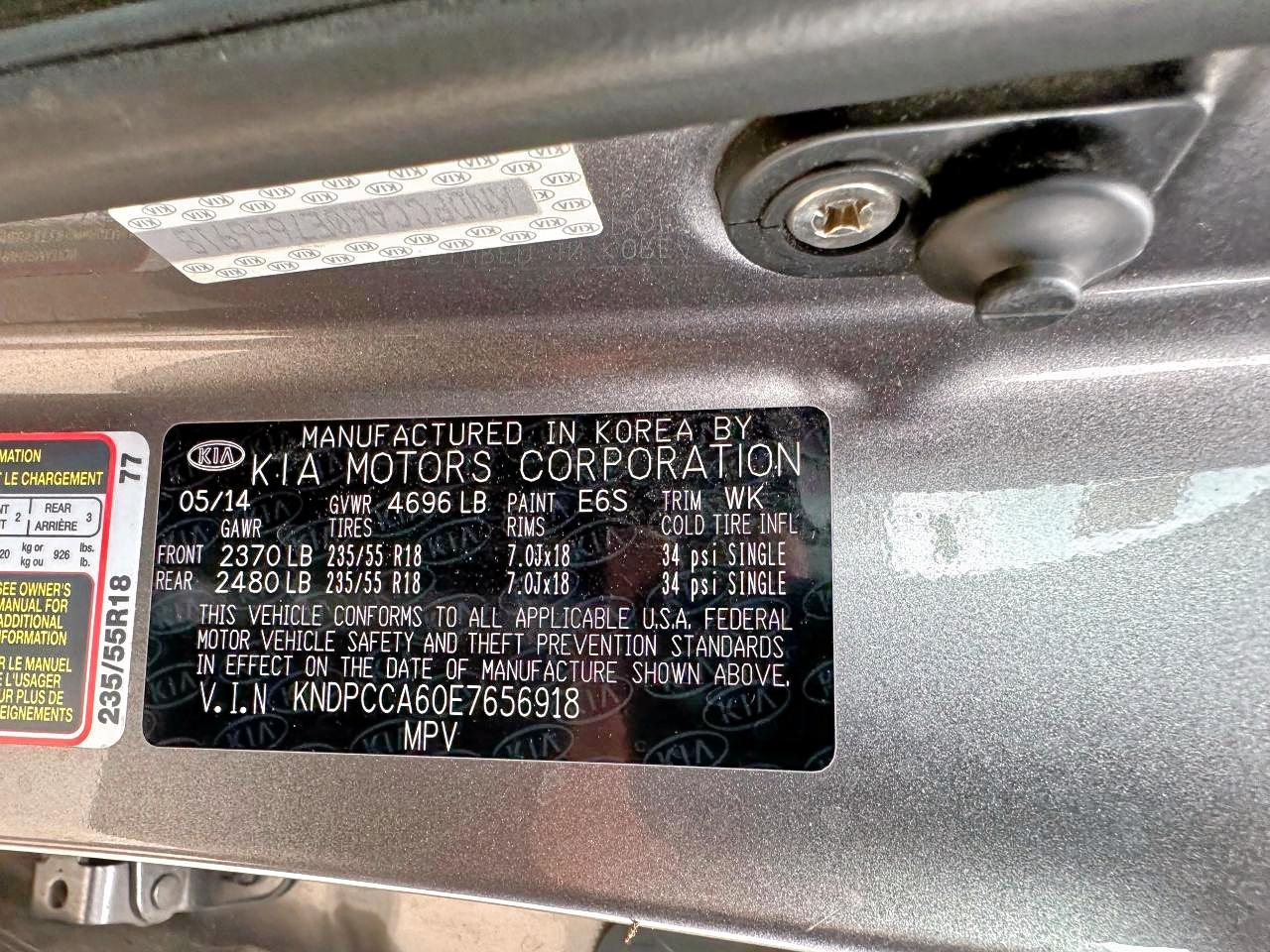 KIA SPORTAGE 2014 VIN KNDPCCA60E7656918 фото 10