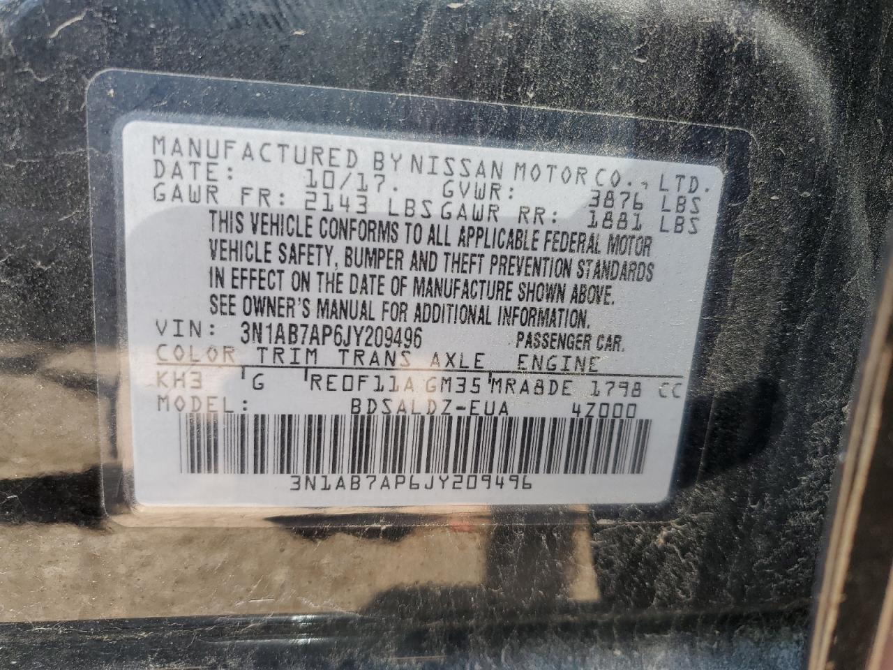 NISSAN SENTRA 2018 VIN 3N1AB7AP6JY209496 фото 12