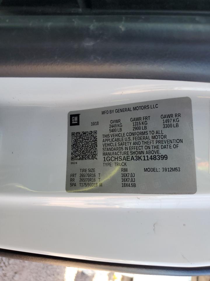 CHEVROLET COLORADO 2019 VIN 1GCHSAEA3K1148399 photo 13