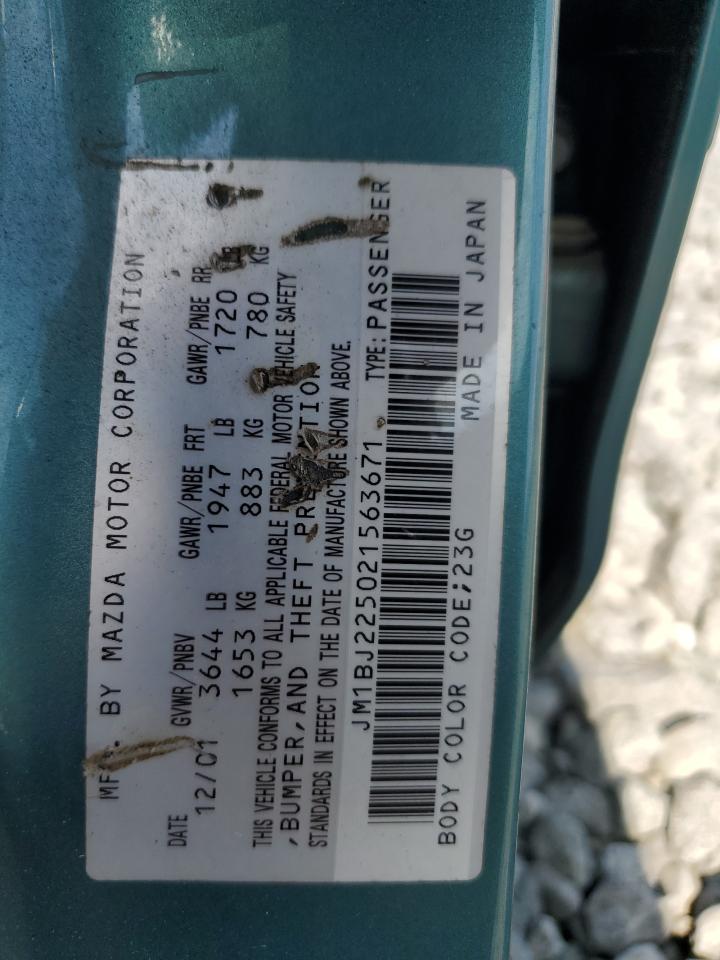 2002 Mazda Protege Dx VIN: JM1BJ225021563671 Lot: 59188855