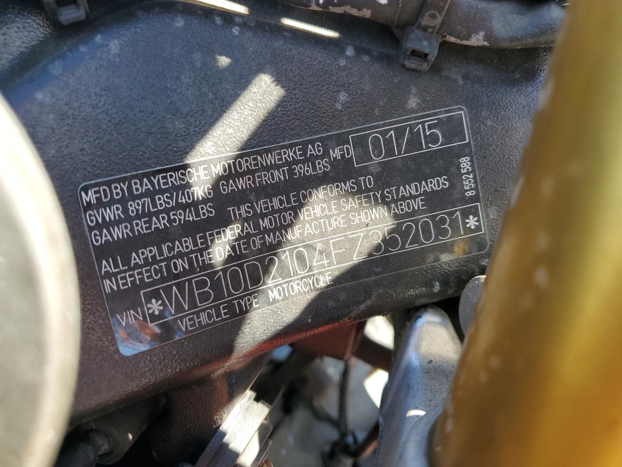 2015 BMW S 1000 Rr VIN: WB10D2104FZ352031 Lot: 63050925