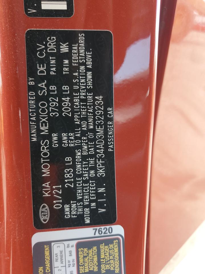 2021 Kia Forte Gt Line VIN: 3KPF34AD3ME329234 Lot: 61510465