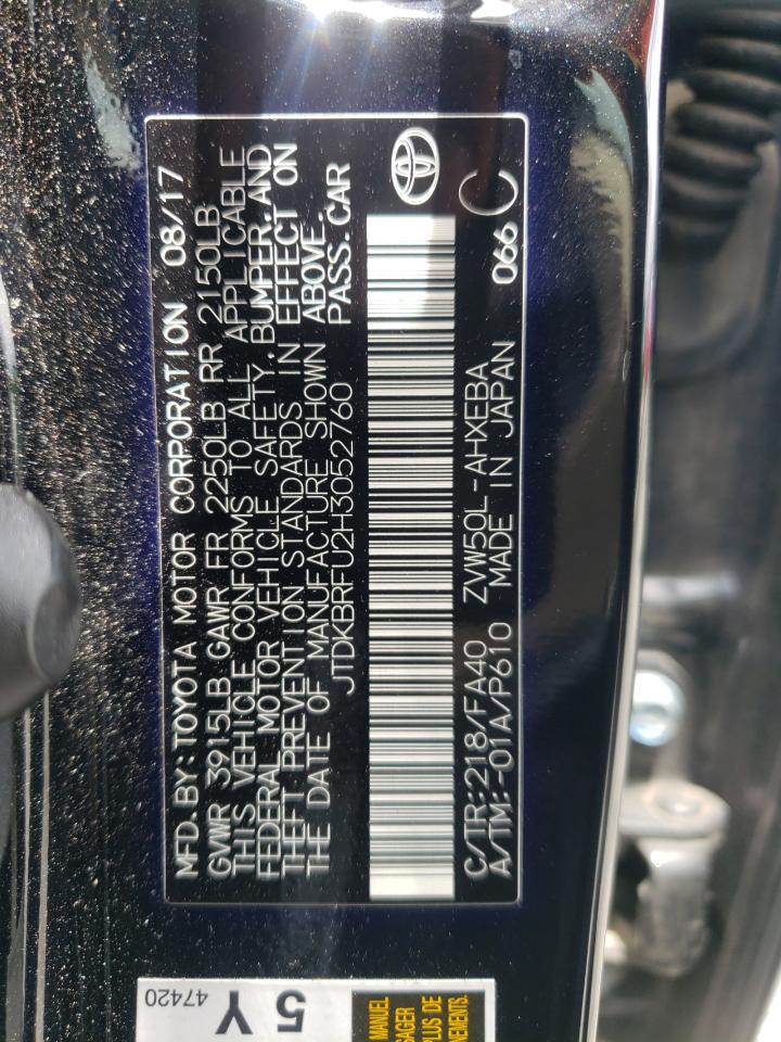 JTDKBRFU2H3052760 TOYOTA PRIUS 2017