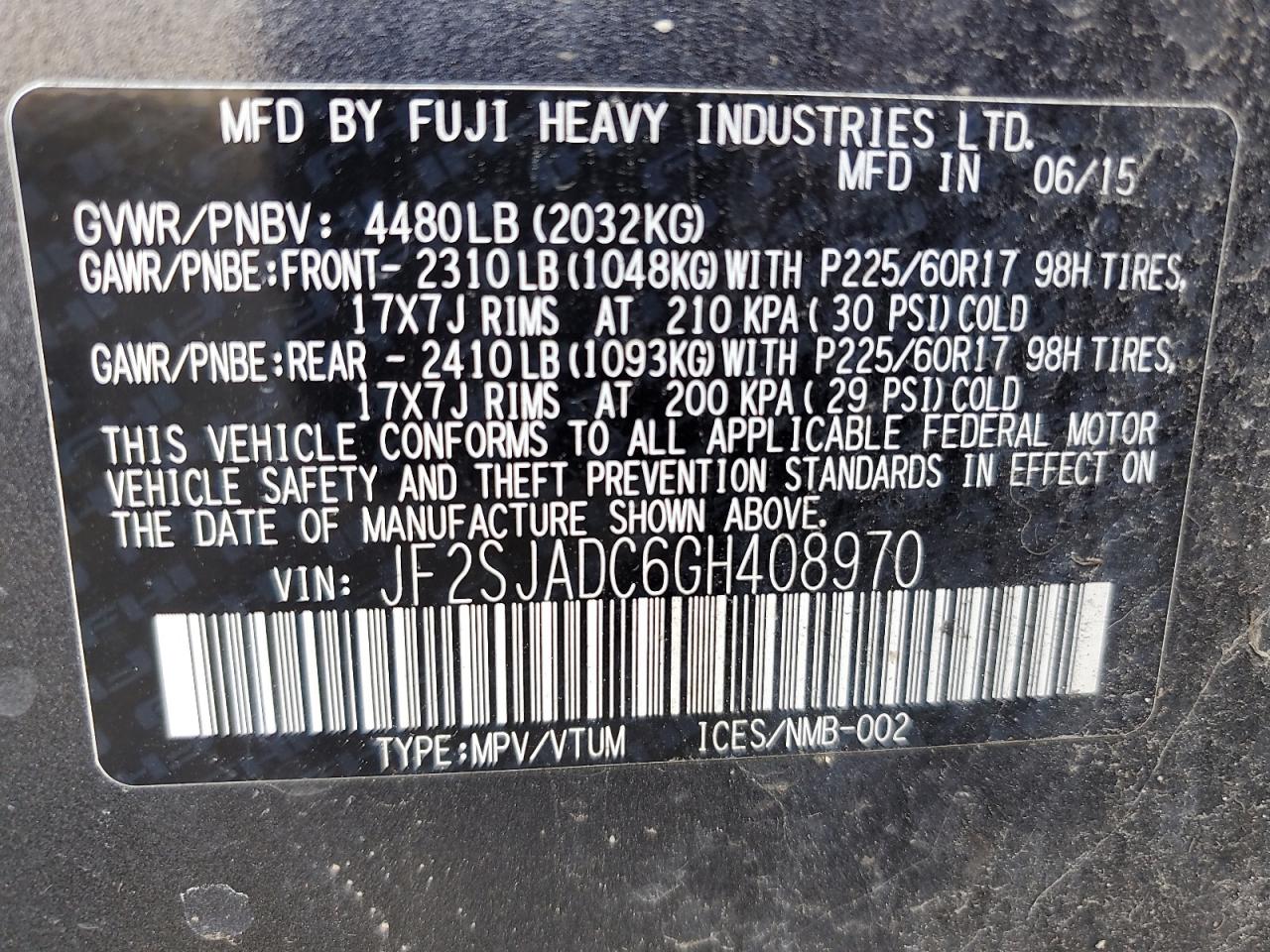 2016 Subaru Forester 2.5I Premium VIN: JF2SJADC6GH408970 Lot: 61392655