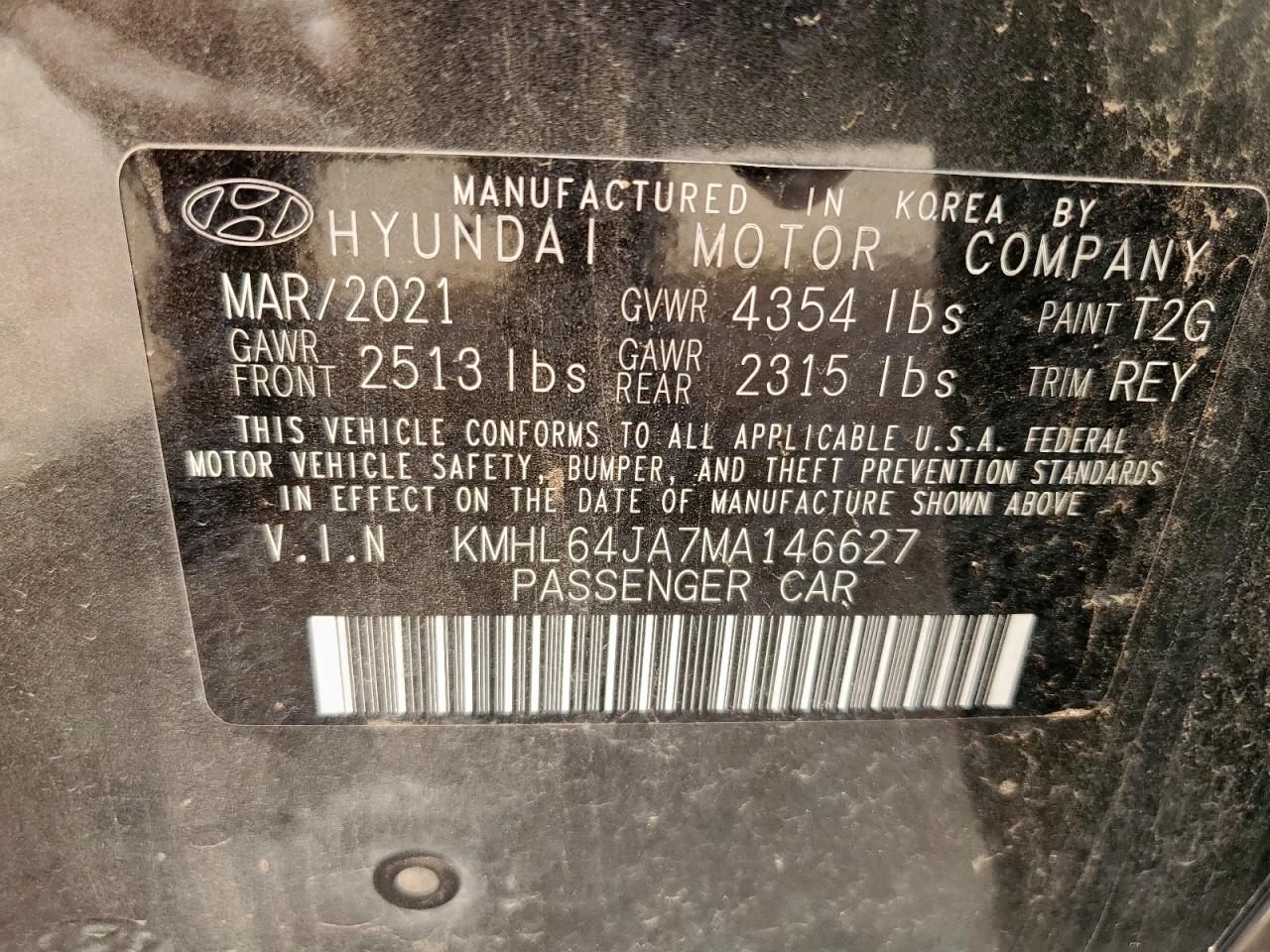 2021 Hyundai Sonata Sel VIN: KMHL64JA7MA146627 Lot: 62034555