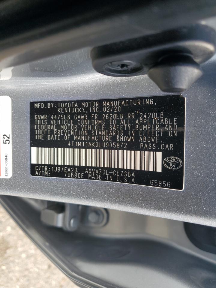 2020 Toyota Camry Se VIN: 4T1M11AK0LU935872 Lot: 61269605