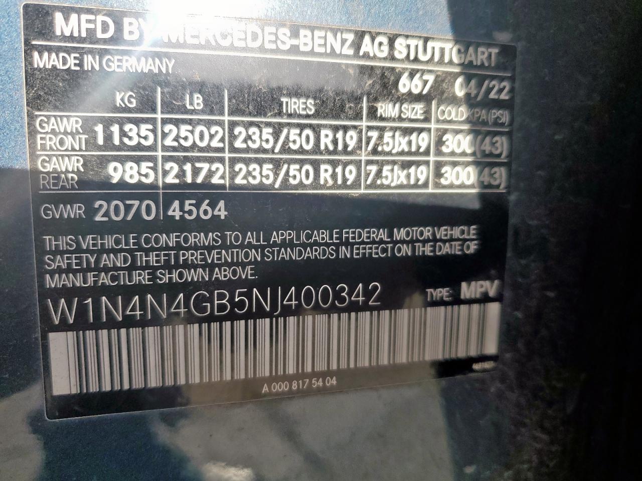 2022 Mercedes-Benz Gla 250 VIN: W1N4N4GB5NJ400342 Lot: 62967765