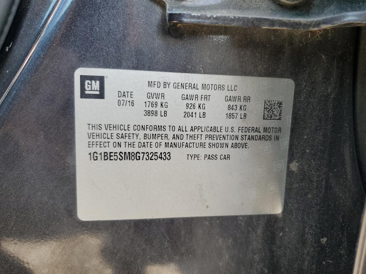 1G1BE5SM8G7325433 CHEVROLET CRUZE 2016