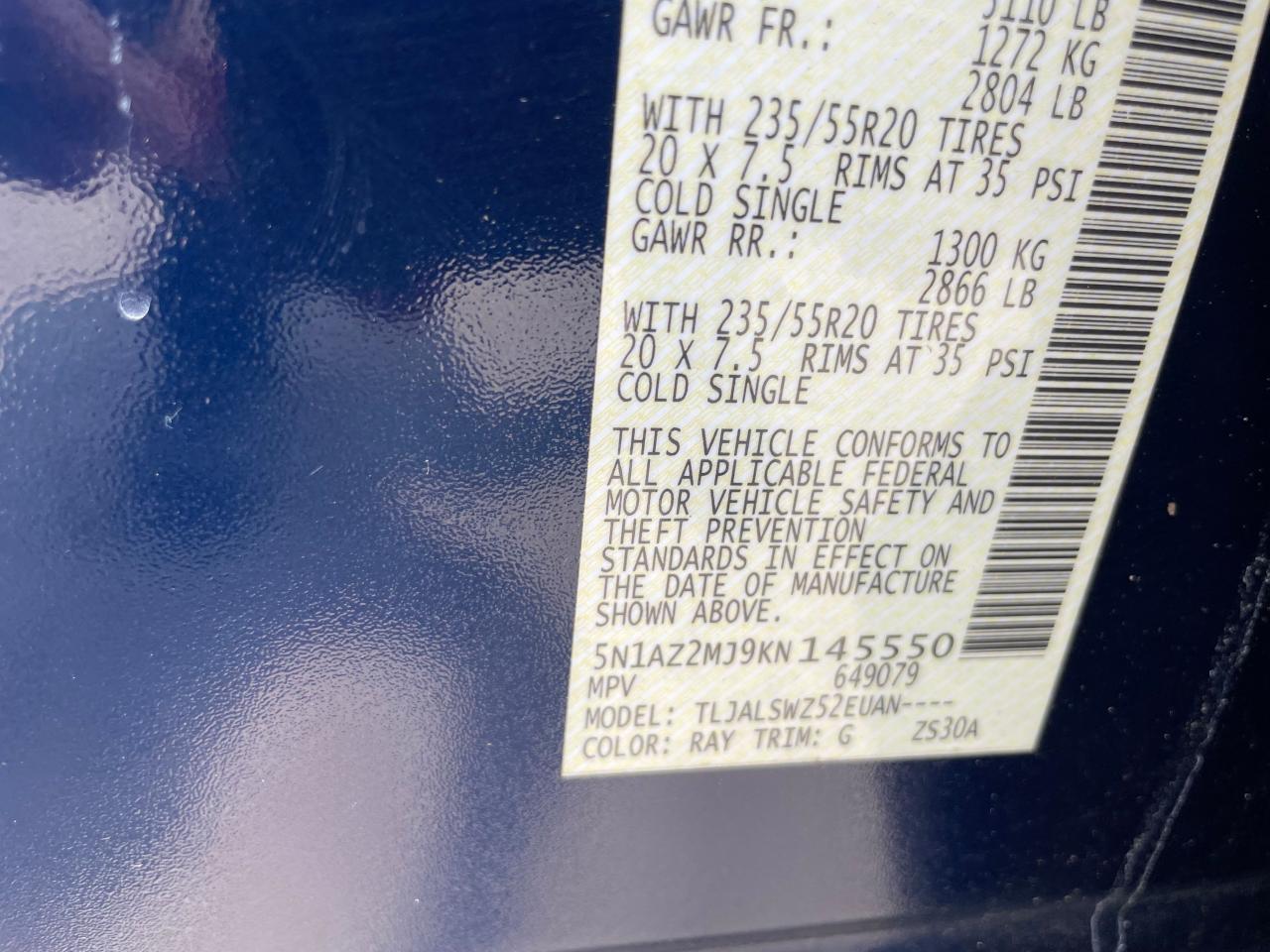 5N1AZ2MJ9KN145550 NISSAN MURANO 2019