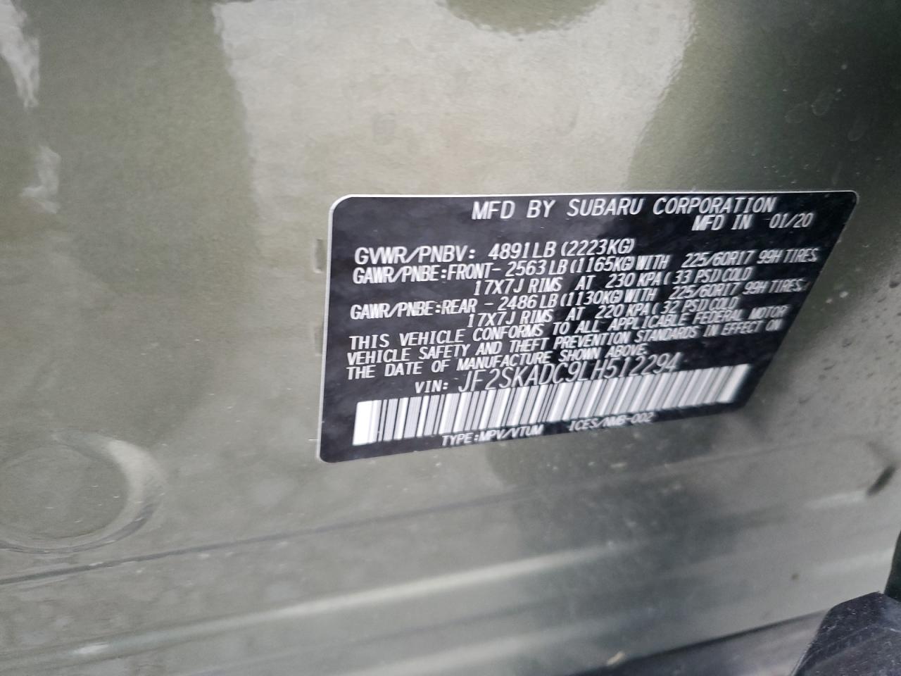 2020 Subaru Forester VIN: JF2SKADC9LH512294 Lot: 63221715