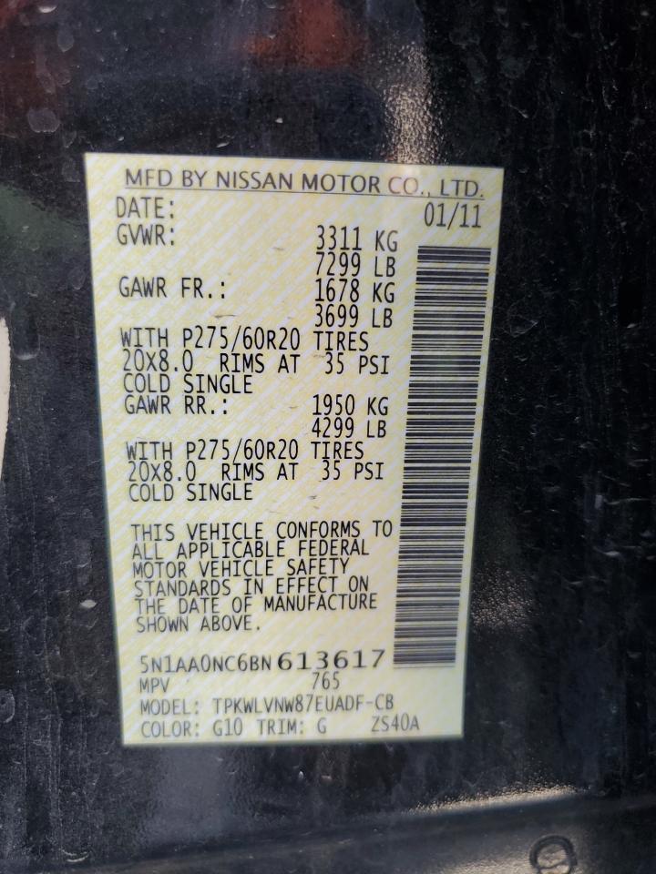 2011 Nissan Armada Sv VIN: 5N1AA0NC6BN613617 Lot: 61198365