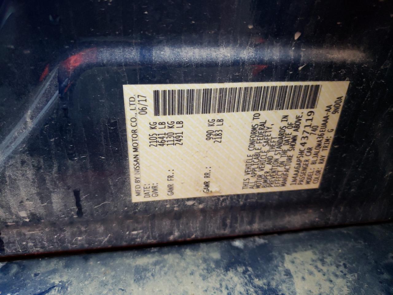 1N4AA6AP5HC437119 NISSAN MAXIMA 2017