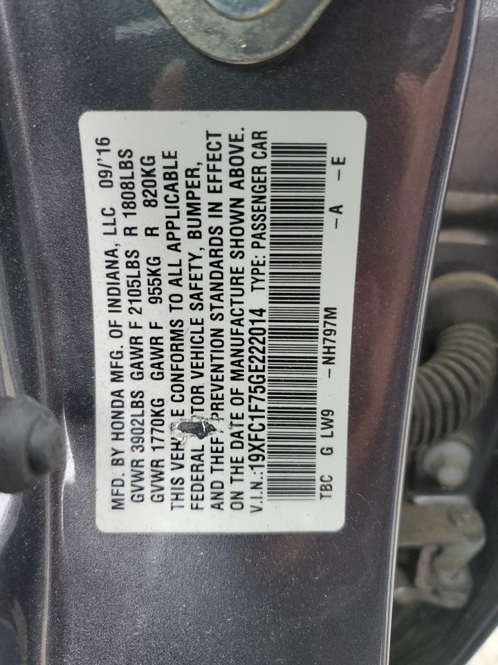 HONDA CIVIC 2016 VIN 19XFC1F75GE222014 фото 12