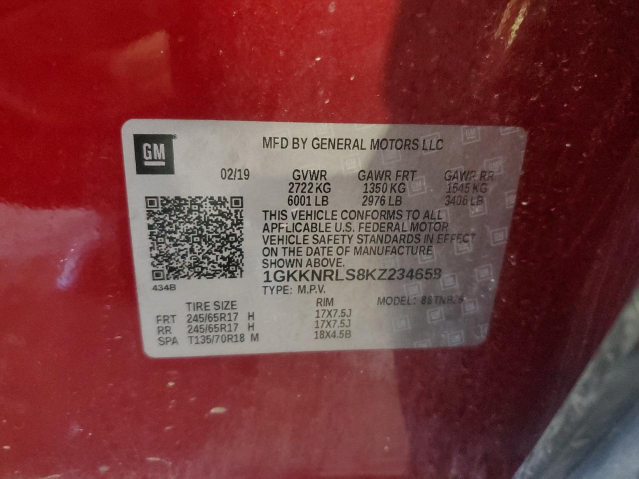 2019 GMC Acadia Sle VIN: 1GKKNRLS8KZ234658 Lot: 62926975