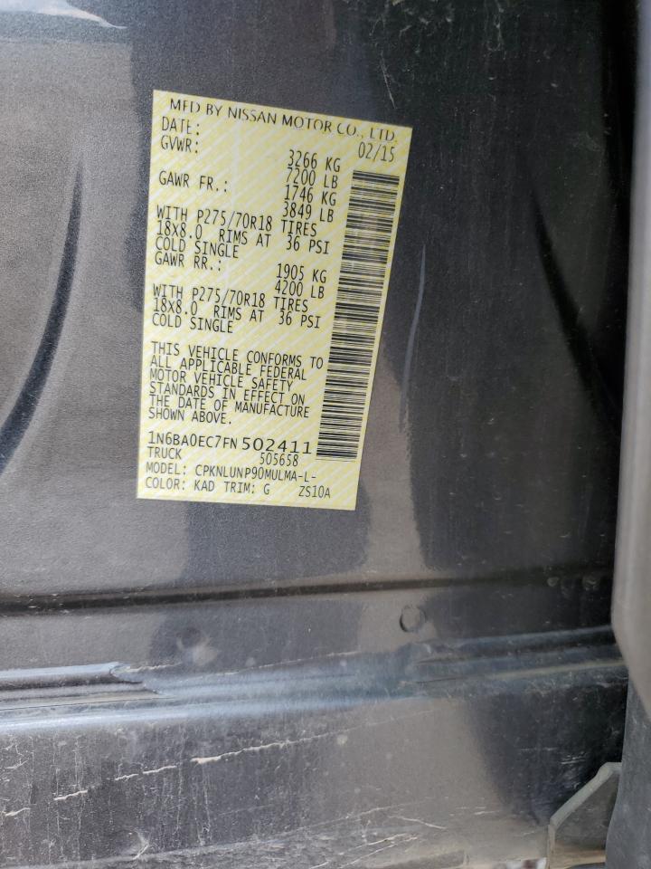 2015 Nissan Titan S VIN: 1N6BA0EC7FN502411 Lot: 62677635