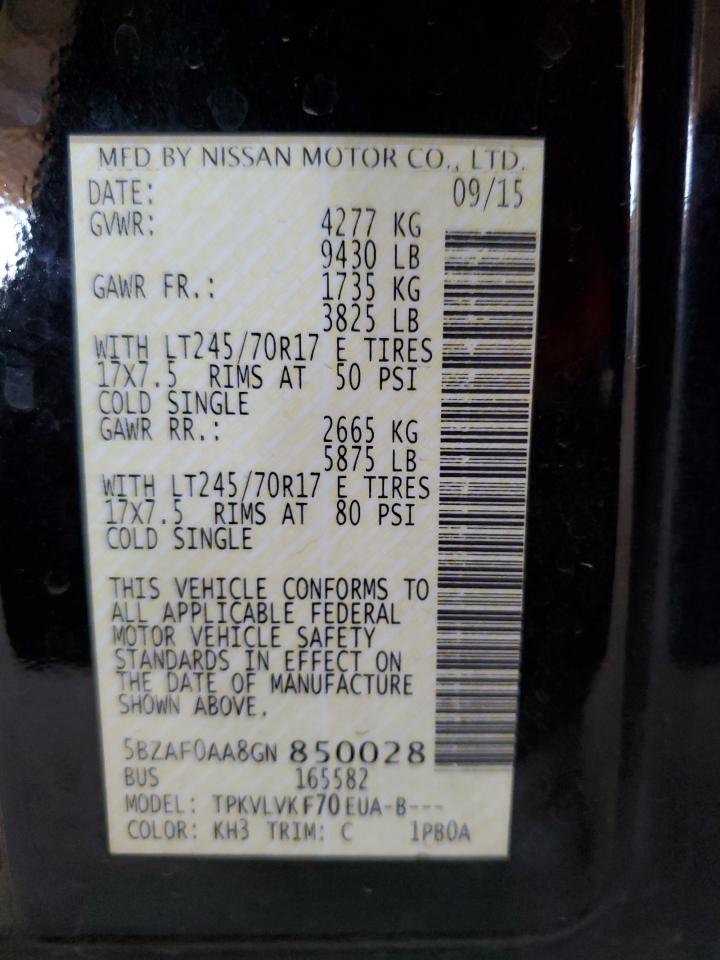 2016 Nissan Nv 3500 S VIN: 5BZAF0AA8GN850028 Lot: 61244615