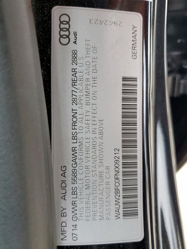 2015 Audi S7 Premium VIN: WAUW2BFC0FN009212 Lot: 59494195