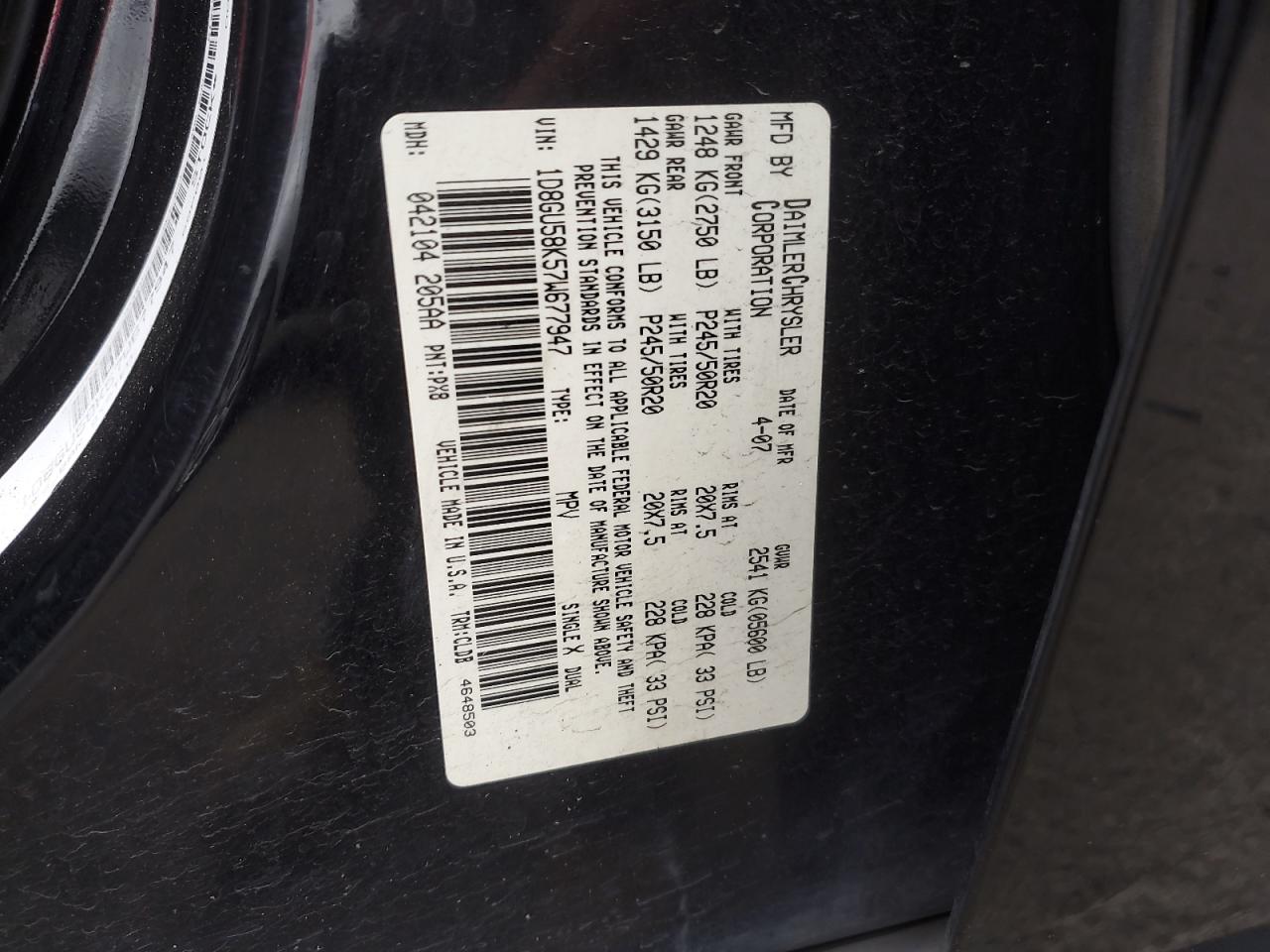 2007 Dodge Nitro Slt VIN: 1D8GU58K57W677947 Lot: 59981445