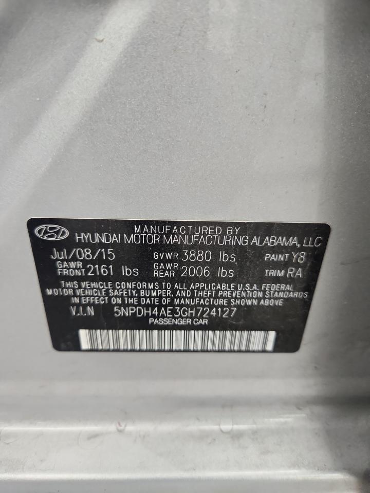 2016 Hyundai Elantra Se VIN: 5NPDH4AE3GH724127 Lot: 58945175