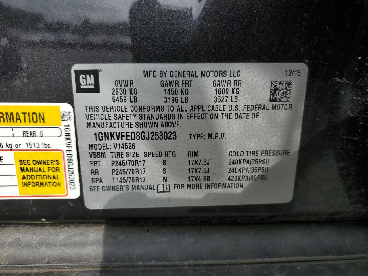 1GNKVFED8GJ253023 CHEVROLET TRAVERSE 2016