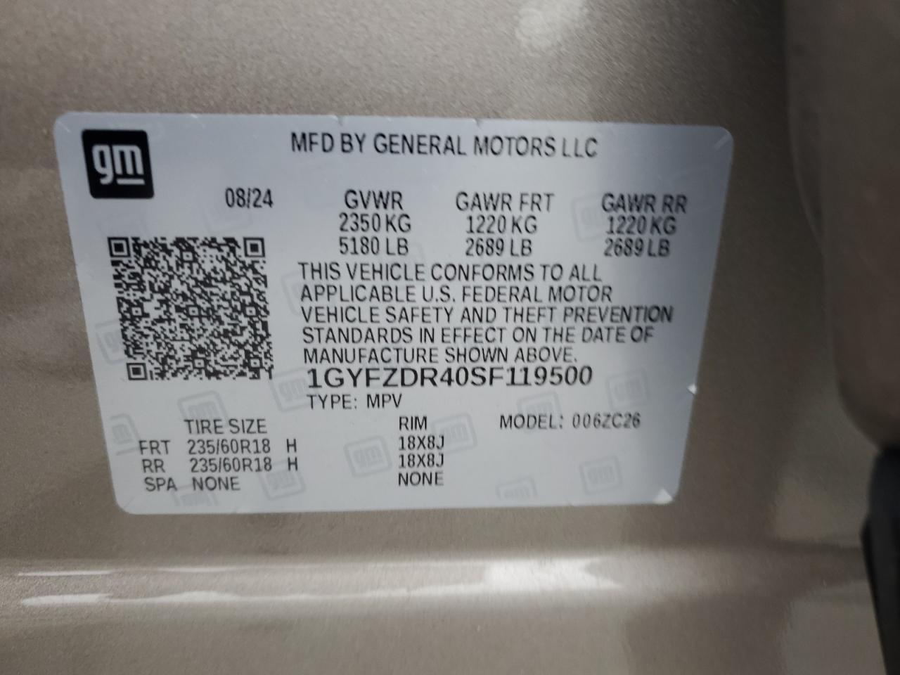 2025 Cadillac Xt4 Premium Luxury VIN: 1GYFZDR40SF119500 Lot: 60691985