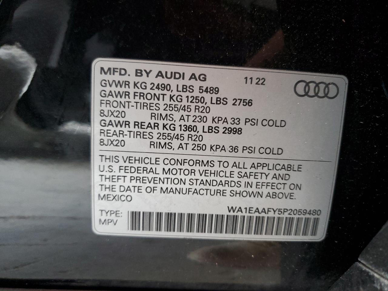 2023 Audi Q5 Premium Plus 45 VIN: WA1EAAFY5P2059480 Lot: 62570485