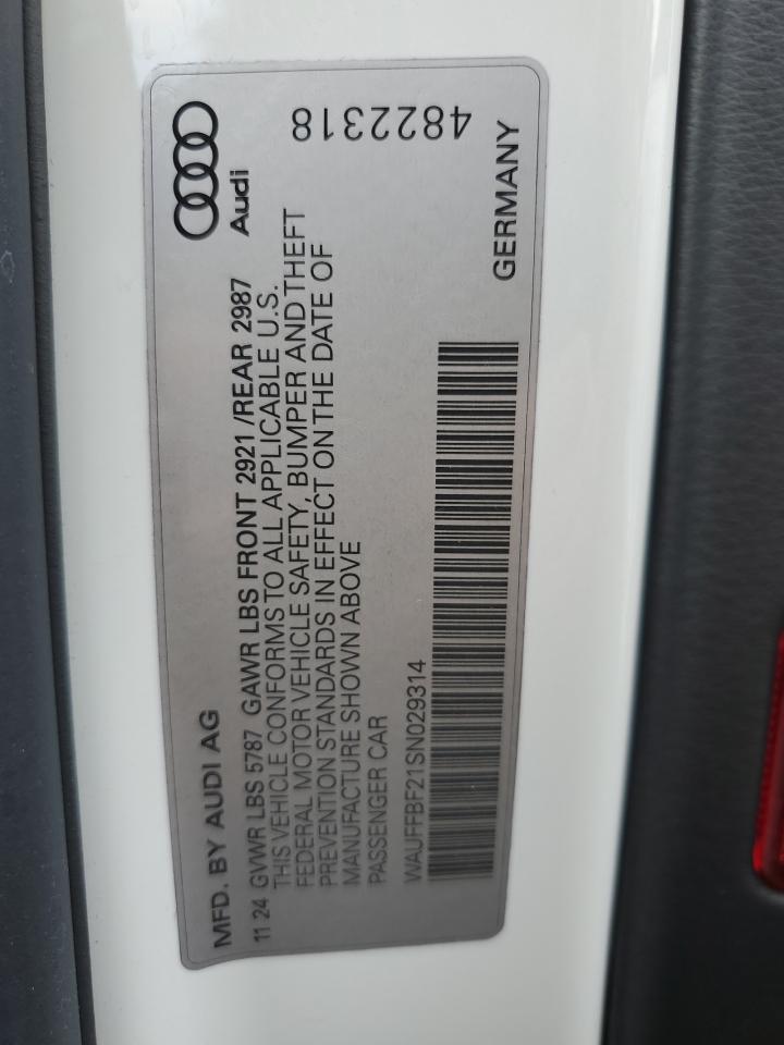 2025 Audi S6 Prestige VIN: WAUFFBF21SN029314 Lot: 61800845