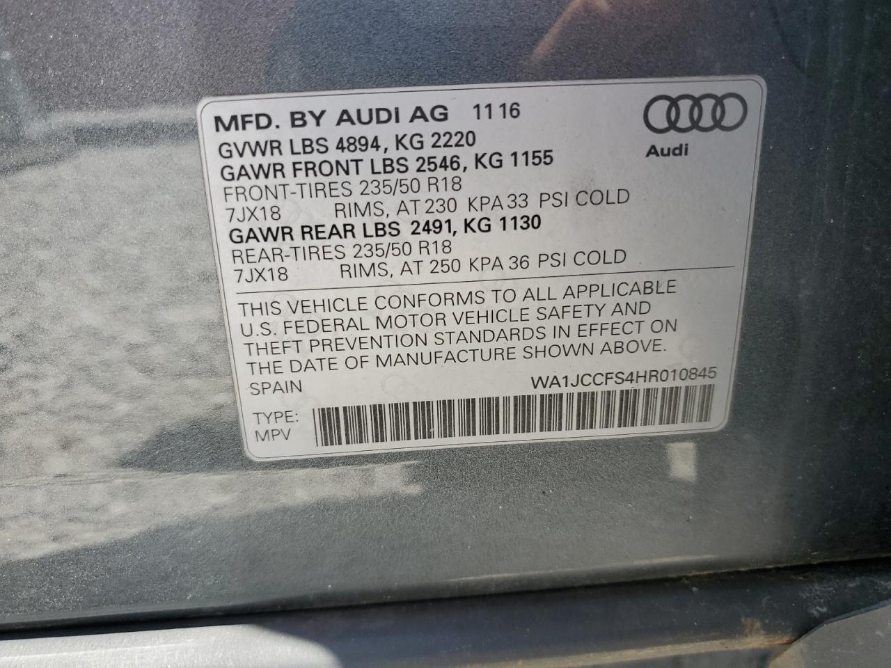 2017 Audi Q3 Premium Plus VIN: WA1JCCFS4HR010845 Lot: 61577485