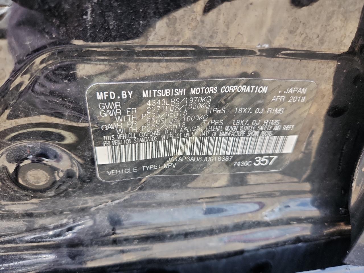 2018 Mitsubishi Outlander Sport Es VIN: JA4AP3AU8JU016387 Lot: 62719825