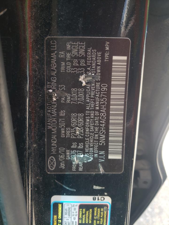 2010 Hyundai Santa Fe Se VIN: 5NMSH4AG8AH357190 Lot: 63004045