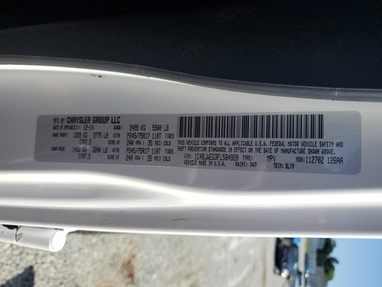 2015 Jeep Wrangler Unlimited Sahara VIN: 1C4BJWEG3FL584920 Lot: 61843525