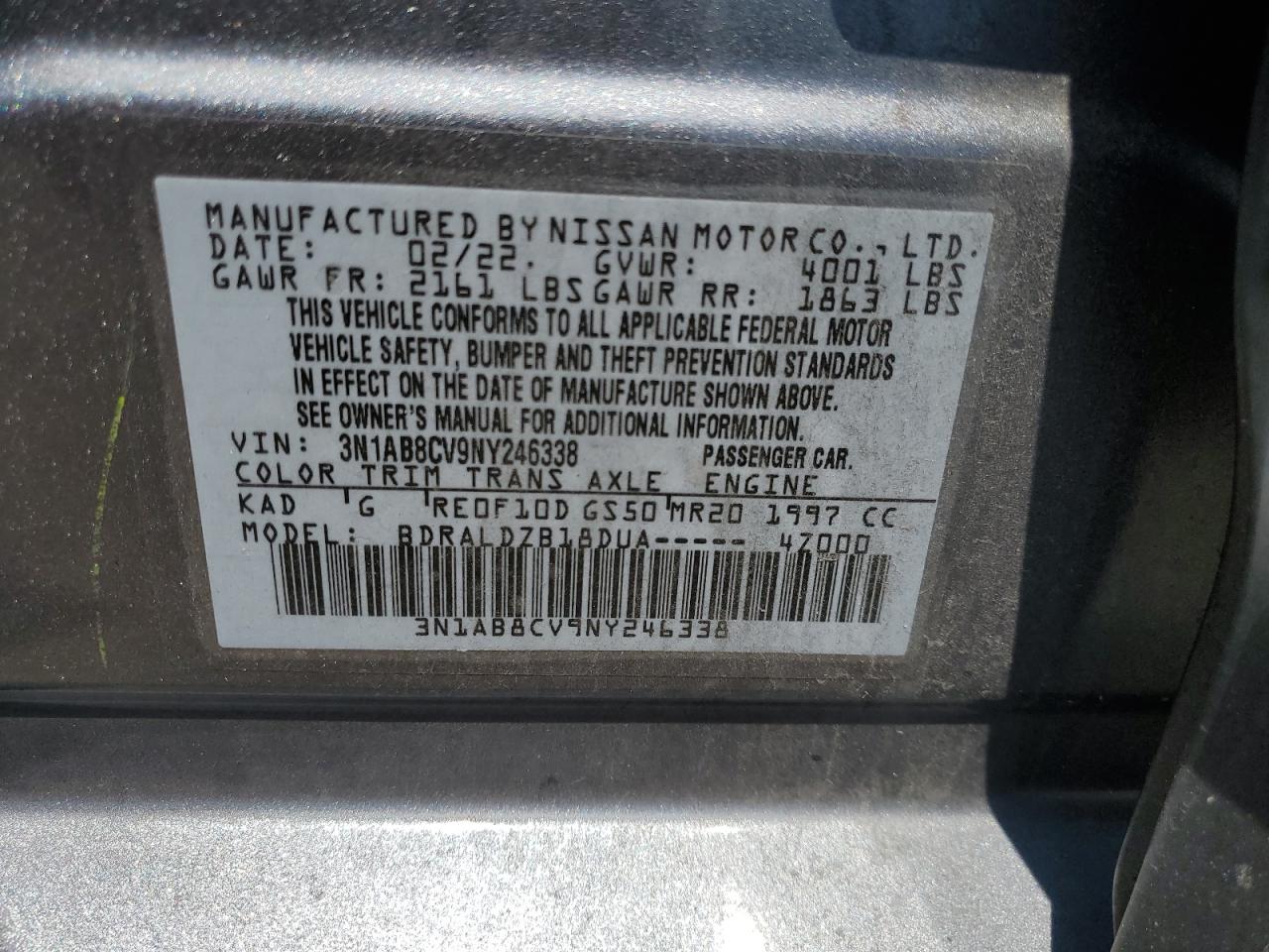 2022 Nissan Sentra Sv VIN: 3N1AB8CV9NY246338 Lot: 62665885