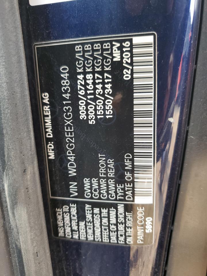 2016 Mercedes-Benz Metris VIN: WD4PG2EEXG3143840 Lot: 60117425