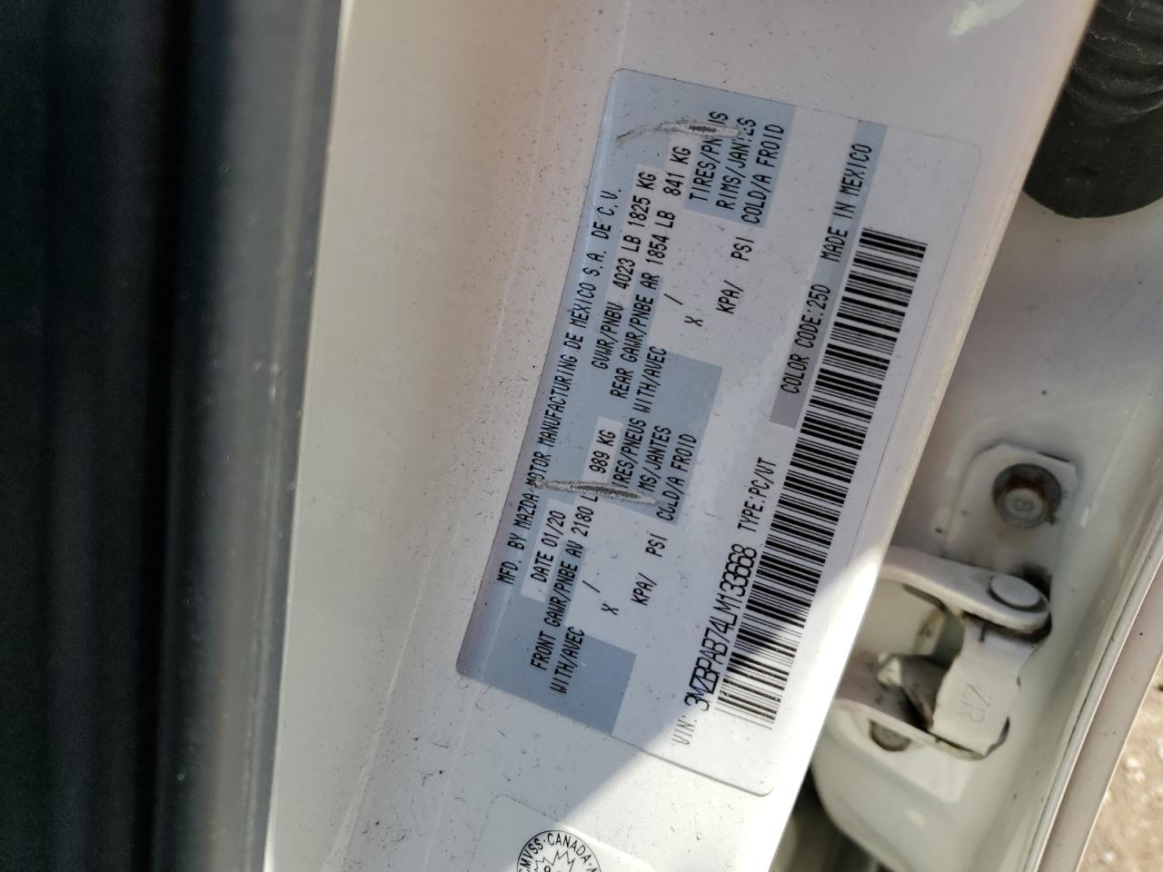 2020 Mazda 3 VIN: 3MZBPAB74LM133668 Lot: 60032605
