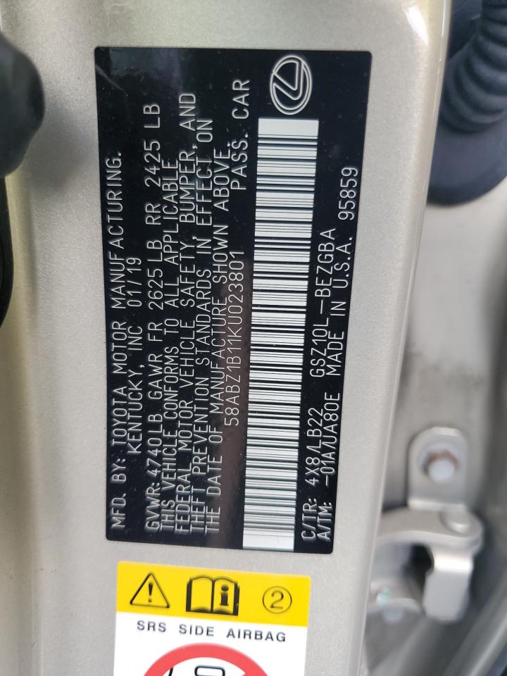 2019 Lexus Es 350 VIN: 58ABZ1B11KU023801 Lot: 60681075