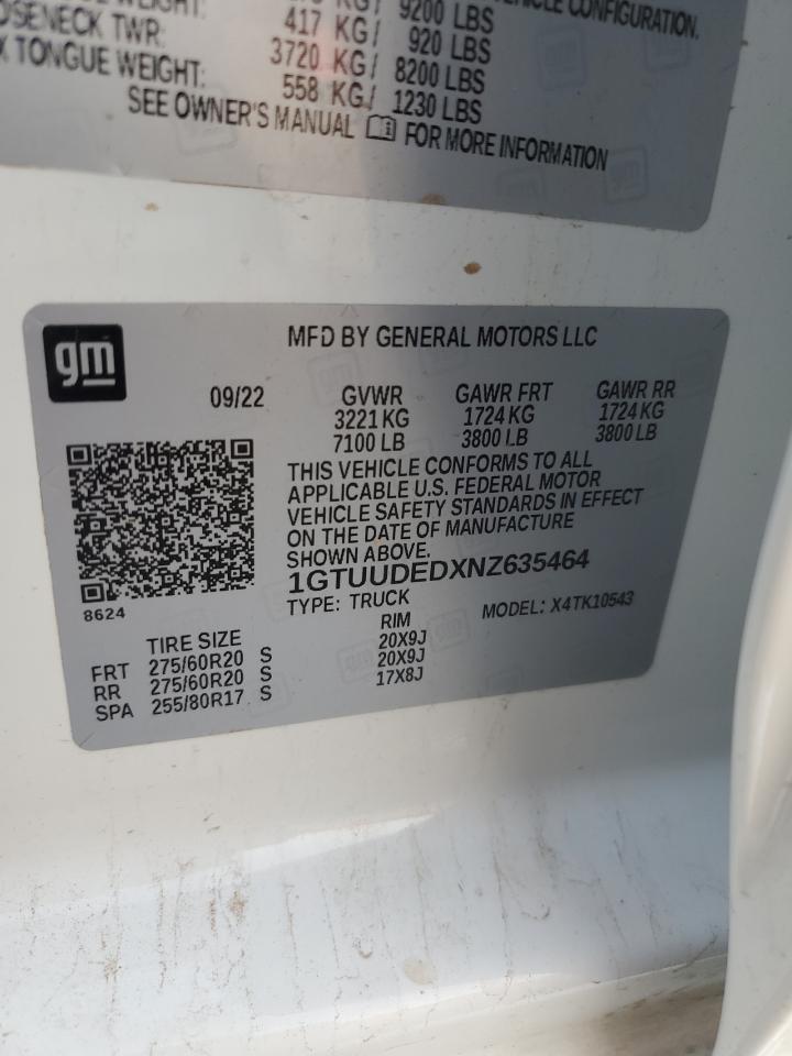 2022 GMC Sierra K1500 Slt VIN: 1GTUUDEDXNZ635464 Lot: 62771555