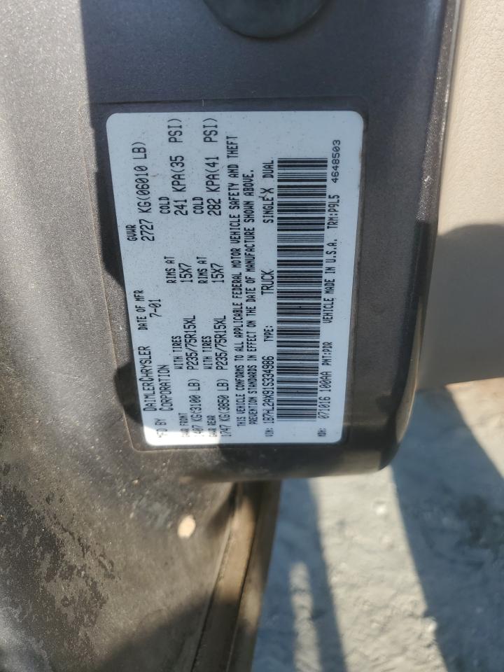 2001 Dodge Dakota Quad VIN: 1B7HL2AX91S334986 Lot: 61963115